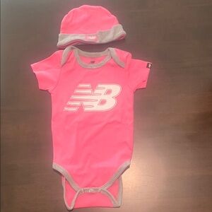 New Balance Bright Pink and Gray Baby Bodysuit Set
